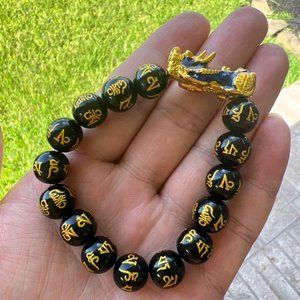 Feng Shui Navy Pixiu Bracelet with Black Obsidian Stones. Good luck and wealth